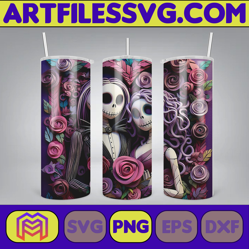New Style 3D Couple Skeleton Movie 20oz Tumbler Sublimation Design 3D Halloween Skinny Tumbler Instant Download (5).jpg