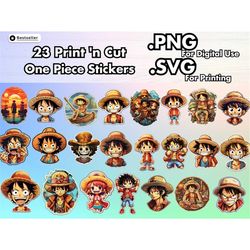 One Piece SVG PNG Stickers File Bundle - 26 Luffy Straw Hat Designs - Printable Vector Files Digital Clipart for Cricut