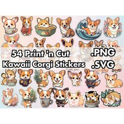 corgi stickers png svg bundle - 54 cute dog digital print and cut designs - vector file printable clipart for cricut - i