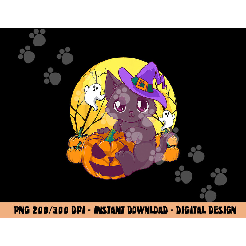 Girls Halloween Shirt Cute Cat Pumpkin Witch Hat Costume png, sublimation copy.jpg