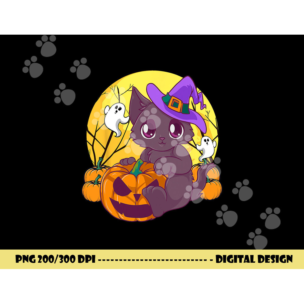 Girls Halloween Shirt Cute Cat Pumpkin Witch Hat Costume png, sublimation copy.jpg