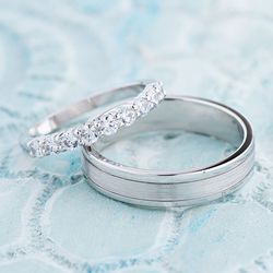 14k White Gold With Palladium| Wedding Ring Pair White Gold|Eternity Rings