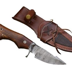 Handmade Fixed Blade Damascus steel hunting knife with sheath Cool damascus knife for men Non Slip walnut wood Handle