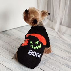 Black spooky Halloween sweater for small dogs Boo dog sweater Handmade dog jumper with ghost