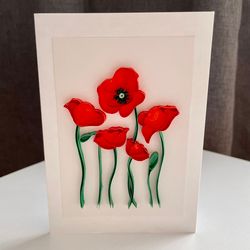 Poppies Card | Handmade 3D card | mother's day card | Thank you card | birthday card | Anniversary card | blank card | w