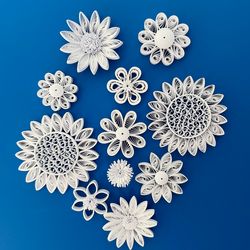 White flowers 11PCS / Quilling flowers lot / Paper flowers for handmade card, decor / Flower Embellishments / Wedding fl