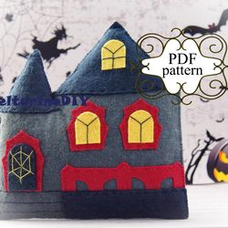 Halloween castle pattern, Felt Halloween ornaments patterns, PDF felt pattern, Vampire castle pattern, Felt toy pattern