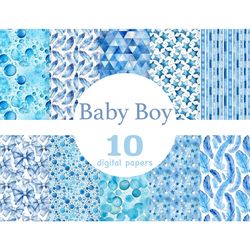 Blue Baby Boy Digital Paper | Baby Shower Pattern