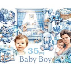 Baby Boy Clipart Bundle | Blue Baby Clipart Set