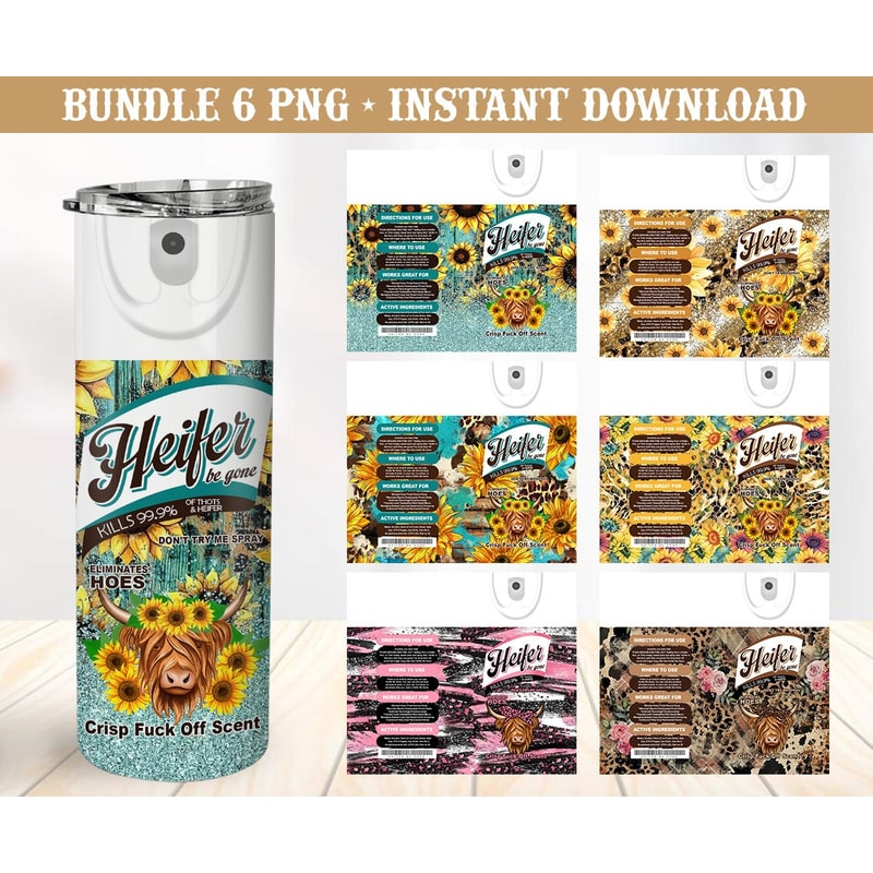 Bitch Spray 20 Oz Skinny Tumbler Sublimation Bundle Heifer Cow Design Bundle Instant Digital Download Leopard Tumbler Wrap Set of 6 Designs - 1.jpg