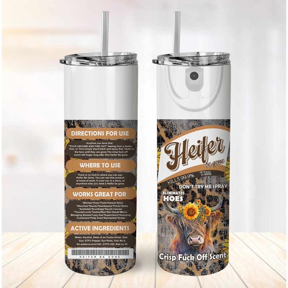 Bitch Spray 20 Oz Skinny Tumbler Sublimation Heifer Cow Design Instant Digital Download Leopard Tumbler Wrap Heifer Be Gone Funny Tumbler - 2.jpg