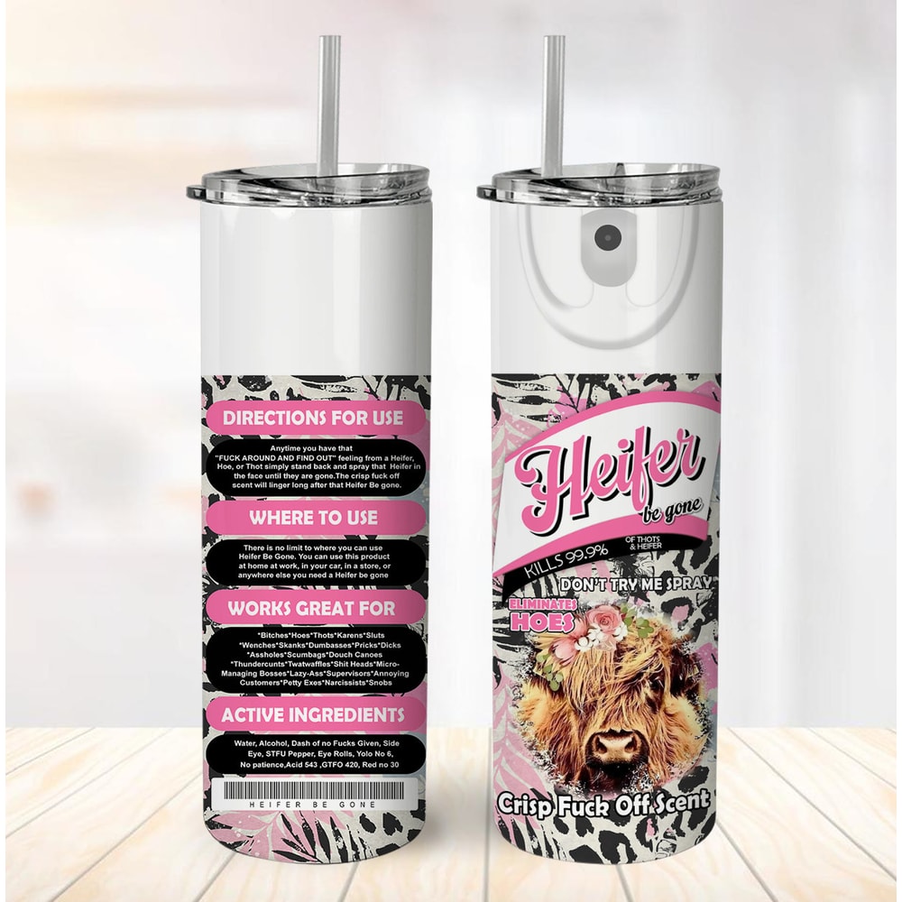 Bitch Spray 20 Oz Skinny Tumbler Sublimation Heifer Cow Design Instant Digital Download Leopard Tumbler Wrap Heifer Be Gone Pink Leopard - 1.jpg