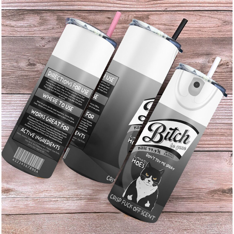 Bitch Spray 20 Oz Tumbler Wrap Black Cat Bitch Be Gone Sublimation Designs Digital Downloads PNG - 2.jpg