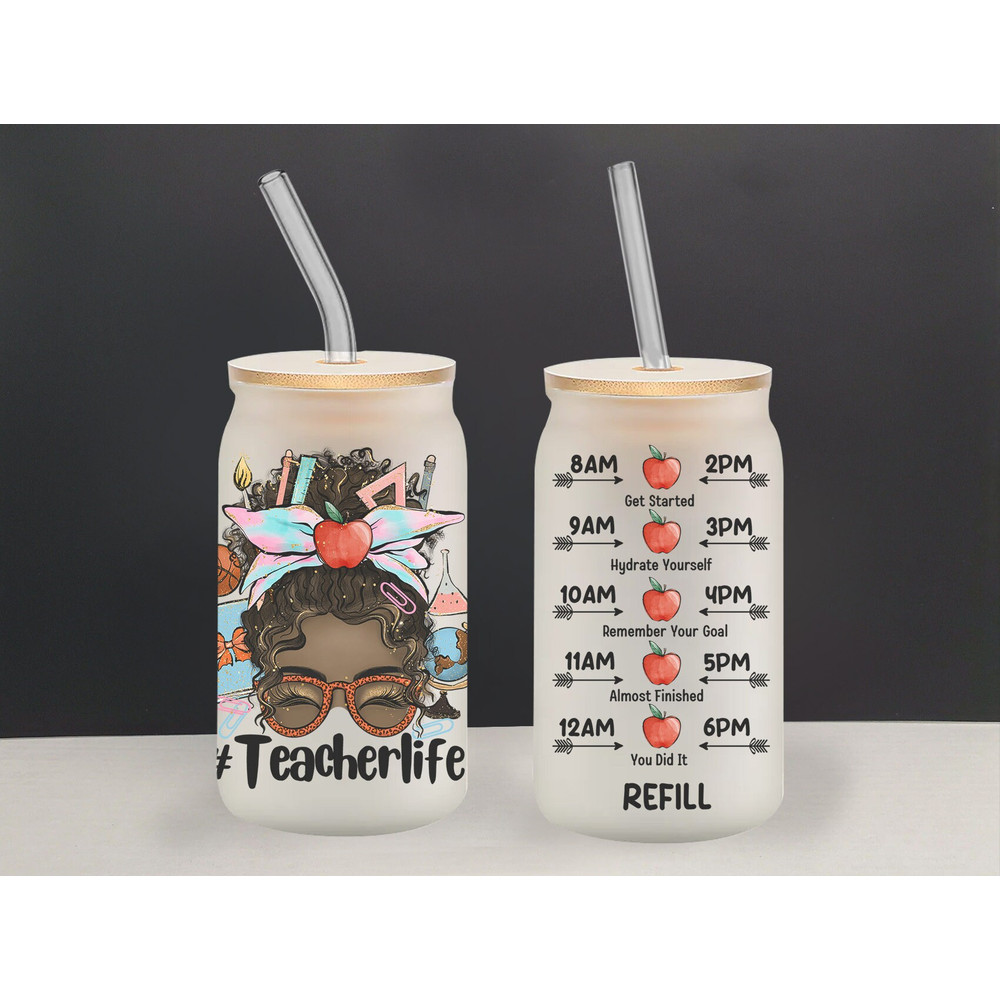 Black Teacher Sublimation Glass Can Wrap Teacher 16oz Libbey Glass Can Wrap Teacher Life Tumbler Water Tracker Teacher Appreciation Gift - 2.jpg
