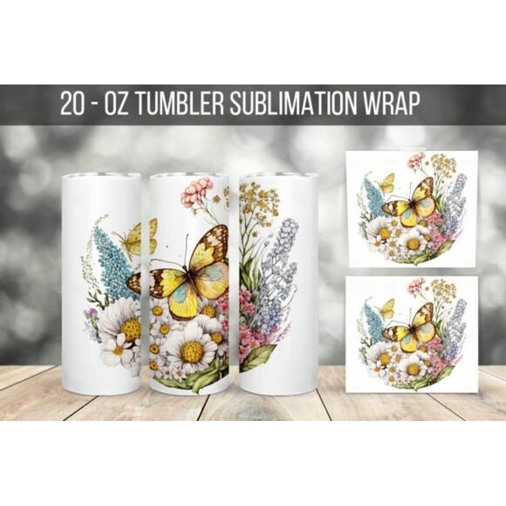 Butterfly And Flowers 20 oz Skinny Tumbler Sublimation Design Instant Digital Download PNG Butterfly 20 Oz Tumbler Wrap PNG Set Of 8 Designs - 3.jpg