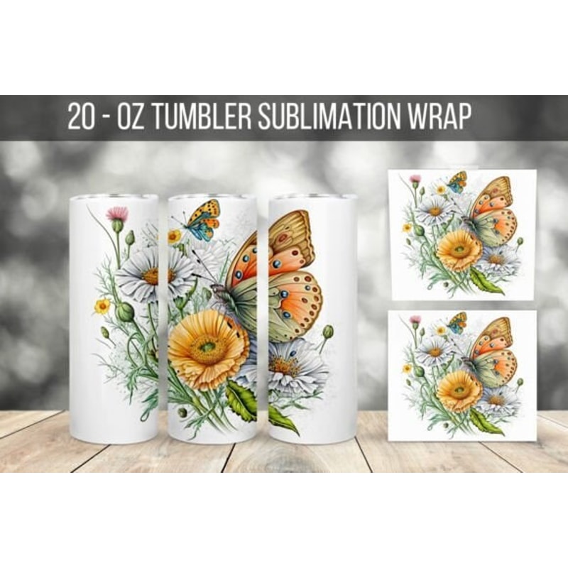 Butterfly And Flowers 20 oz Skinny Tumbler Sublimation Design Instant Digital Download PNG Butterfly 20 Oz Tumbler Wrap PNG Set Of 8 Designs - 5.jpg