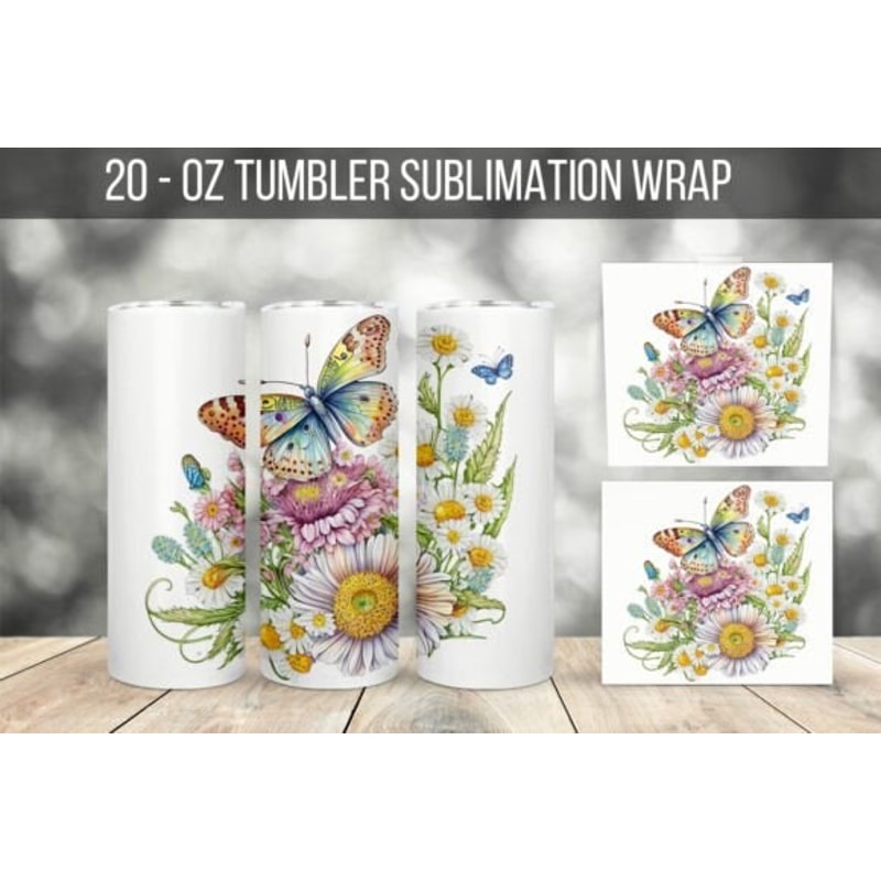 Butterfly And Flowers 20 oz Skinny Tumbler Sublimation Design Instant Digital Download PNG Butterfly 20 Oz Tumbler Wrap PNG Set Of 8 Designs - 7.jpg