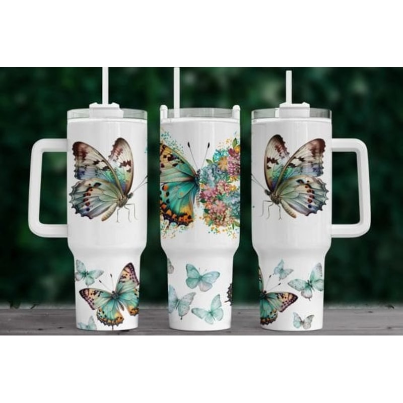 Butterfly Floral 40oz Quencher Tumbler Wrap Seamless PNG Tumbler Design Sublimation Designs Downloads Butterfly Tumbler Wrap PNG - 1.jpg