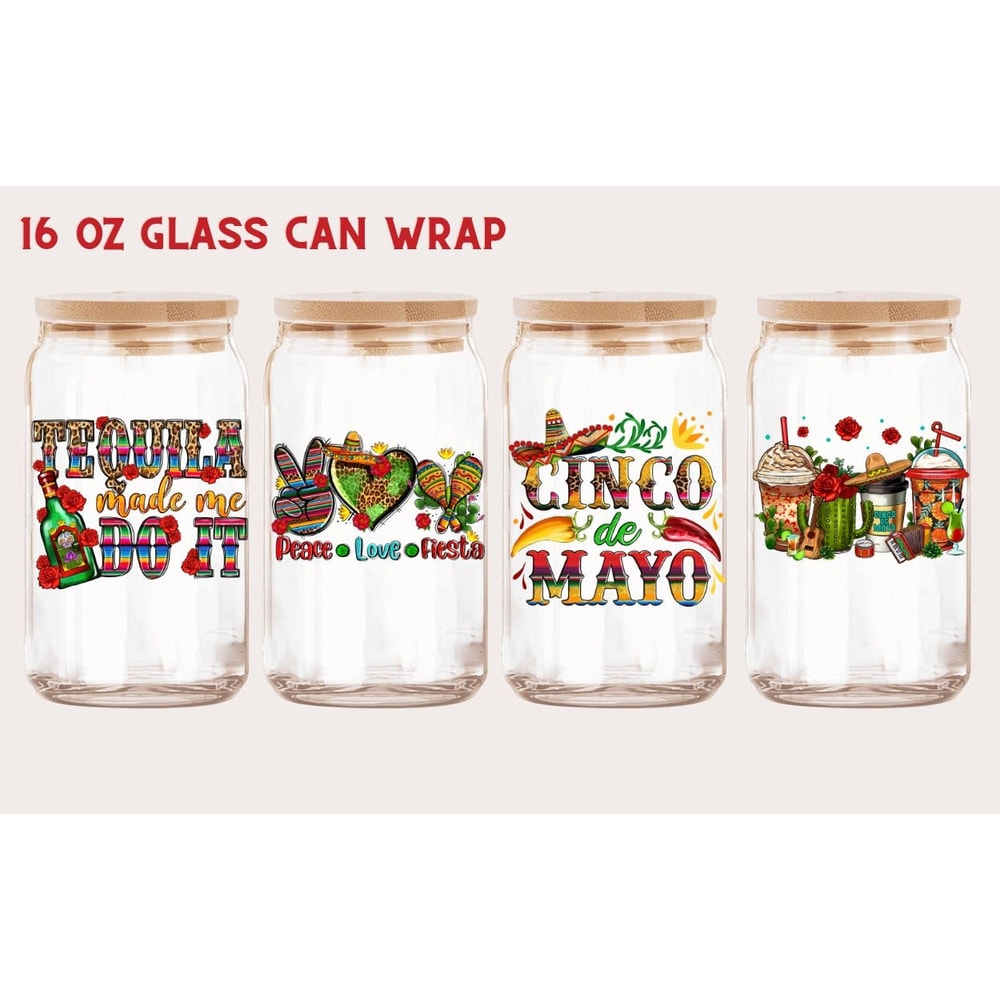 Cinco De Mayo 16oz Glass Can Wrap Sublimation Design, Cup Wrap, Mexico Libbey PNG Glass Can Wrap , Mexican Day PNG, Mexicana Glass Can Wrap - 1.jpg