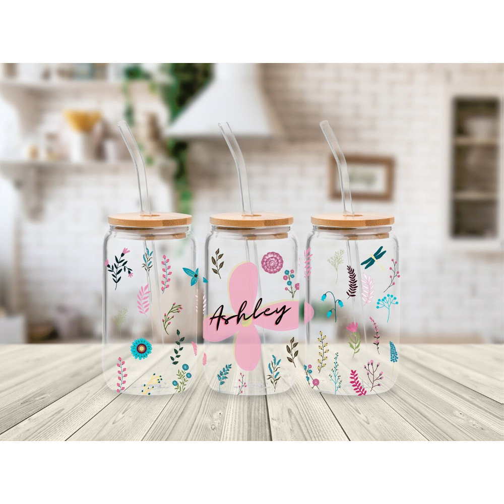 Custom name 16oz Libbey Glass Can PNG file Cup Wrap, Personalized Libbey PNG Glass Can Wrap, Wildflowers Glass Can Wrap PNG - 2.jpg