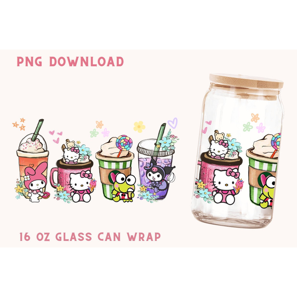 Cute Cartoon 16oz Libbey Glass Can PNG File Cup Wrap, 16 oz Glass Can Wrap Sublimation Design Cute Tumbler PNG - 1.jpg