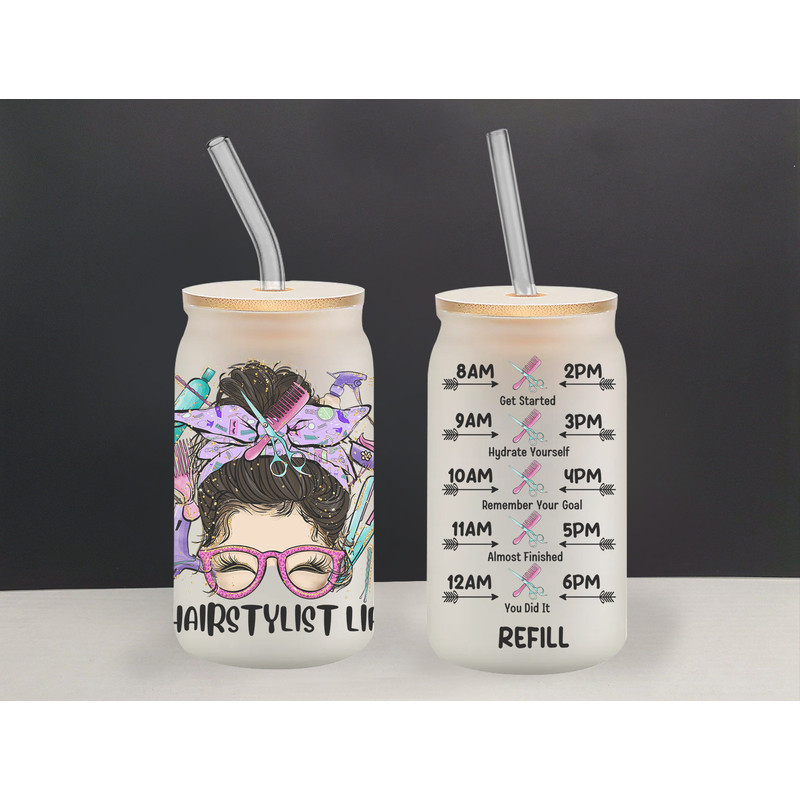 Hairdresser Sublimation Glass Can Wrap Hair Stylish 16 Oz Libbey Glass Can Wrap Water Tracker Hairdresser Gift Hair Stylish Png - 1.jpg
