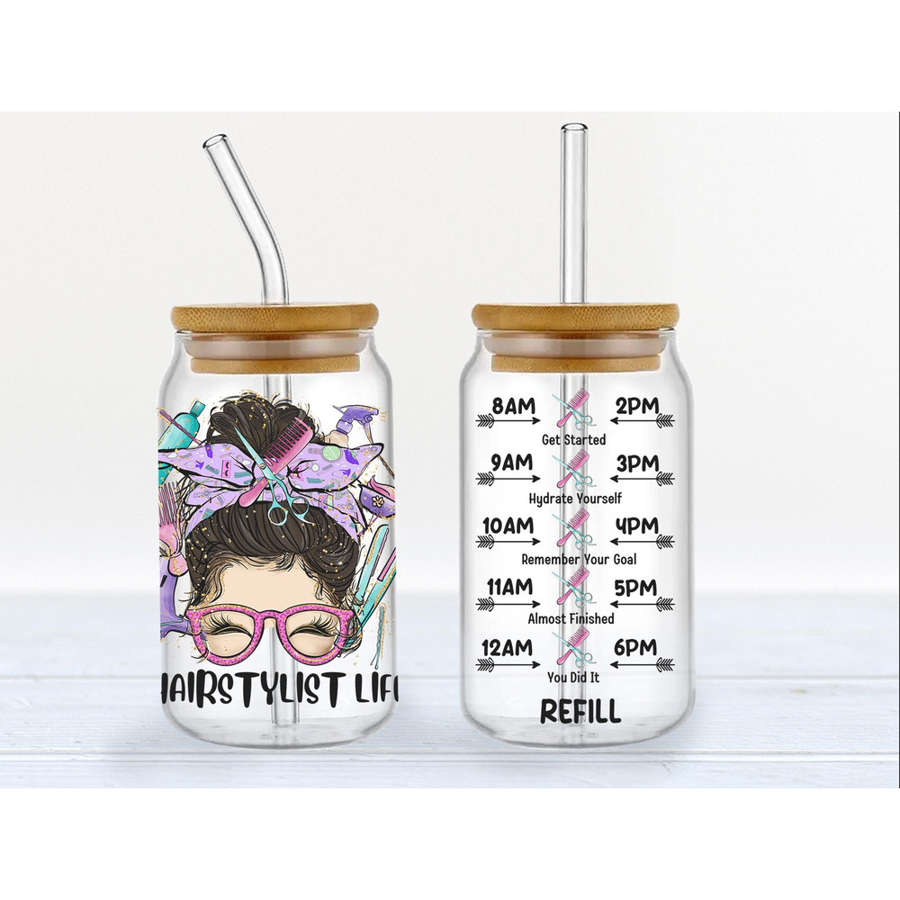 Hairdresser Sublimation Glass Can Wrap Hair Stylish 16 Oz Libbey Glass Can Wrap Water Tracker Hairdresser Gift Hair Stylish Png - 3.jpg