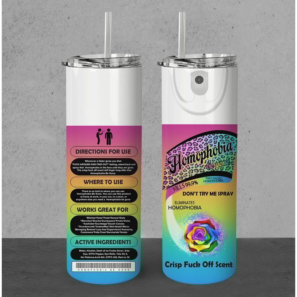 LGBT 20 oz Skinny Tumbler Sublimation Leopard Tumbler Bitch Spray Design Instant Digital Download LGBT Pride PNG Anti Homophobia - 1.jpg