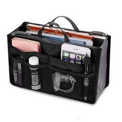 women multi-pocket travel handbag organizer insert w zipper handles purse liner