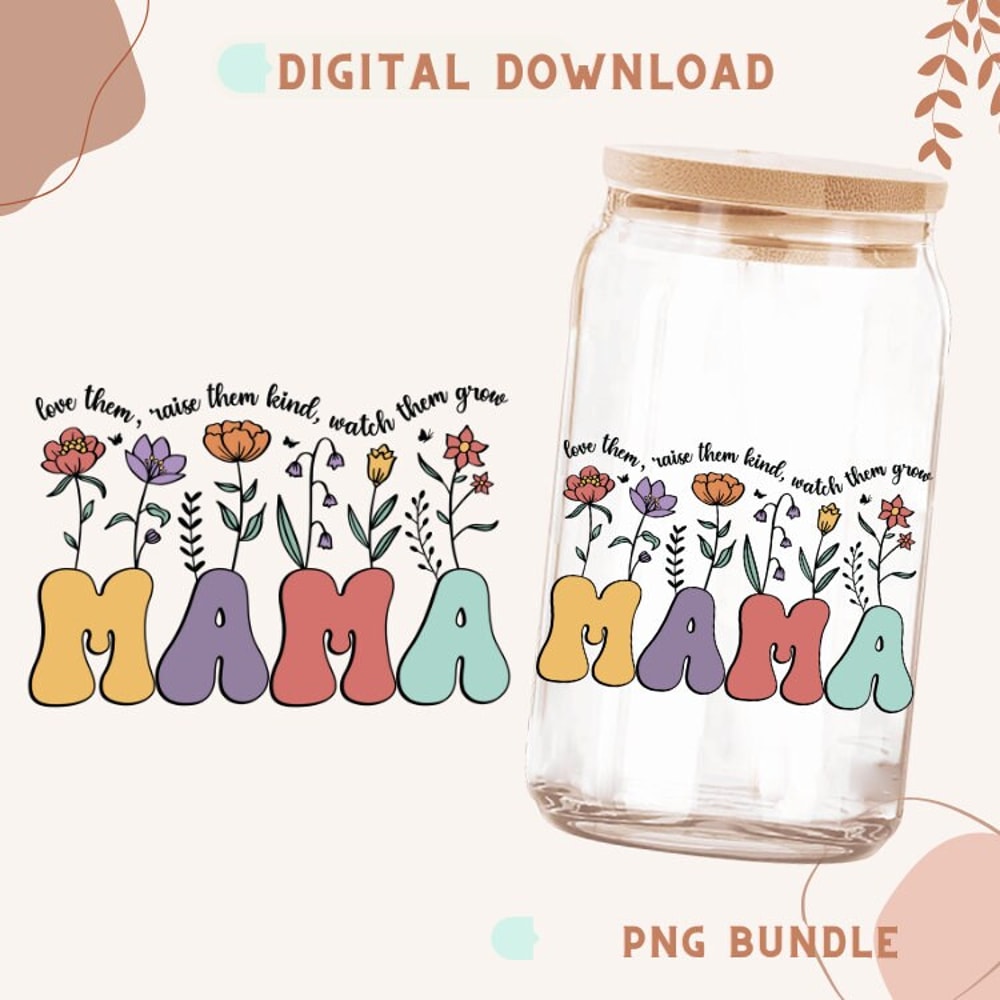Mama 16 oz Libbey Glass Can Wrap Mama Floral Glass Can Sublimation Design Png Mama Retro Groovy Glass Can Wrap Mothers Day Gifts - 1.jpg