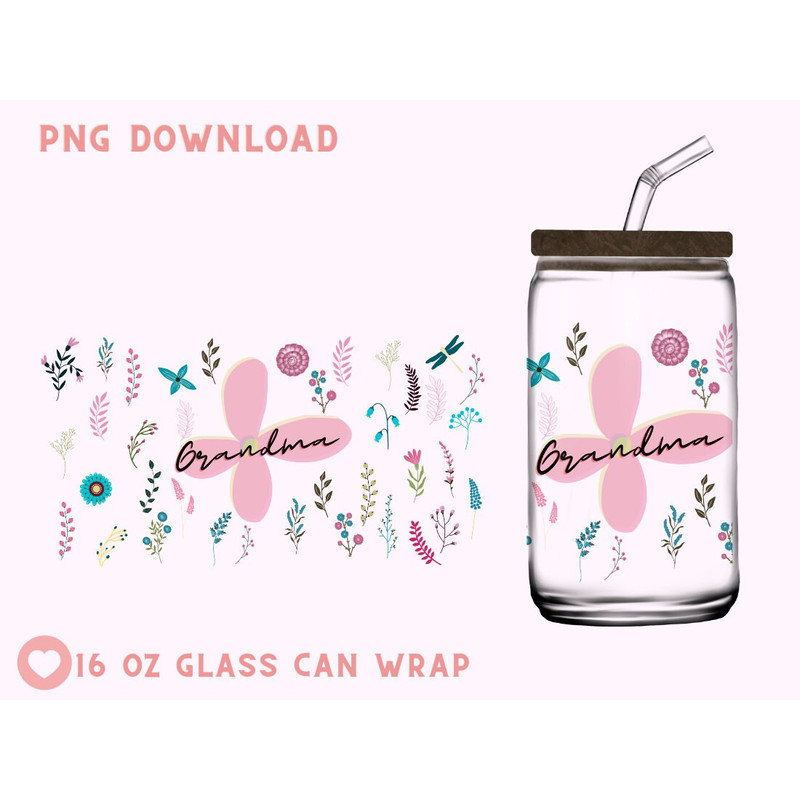 Mama 16oz Libbey Glass Can PNG file Cup Wrap, Grandma's Garden PNG Glass Can Wrap Mom Flower PNG, Mother's Day Gift, Mom Glass Can Wrap - 2.jpg