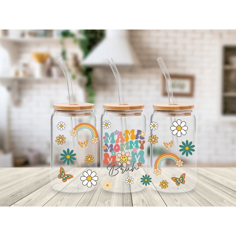 Mama Mommy Mom Bruh 16oz Libbey Glass Can PNG file Cup Wrap, Retro Boho Mom Libbey PNG Glass Can Wrap Sublimation Design , Mom Png - 1.jpg