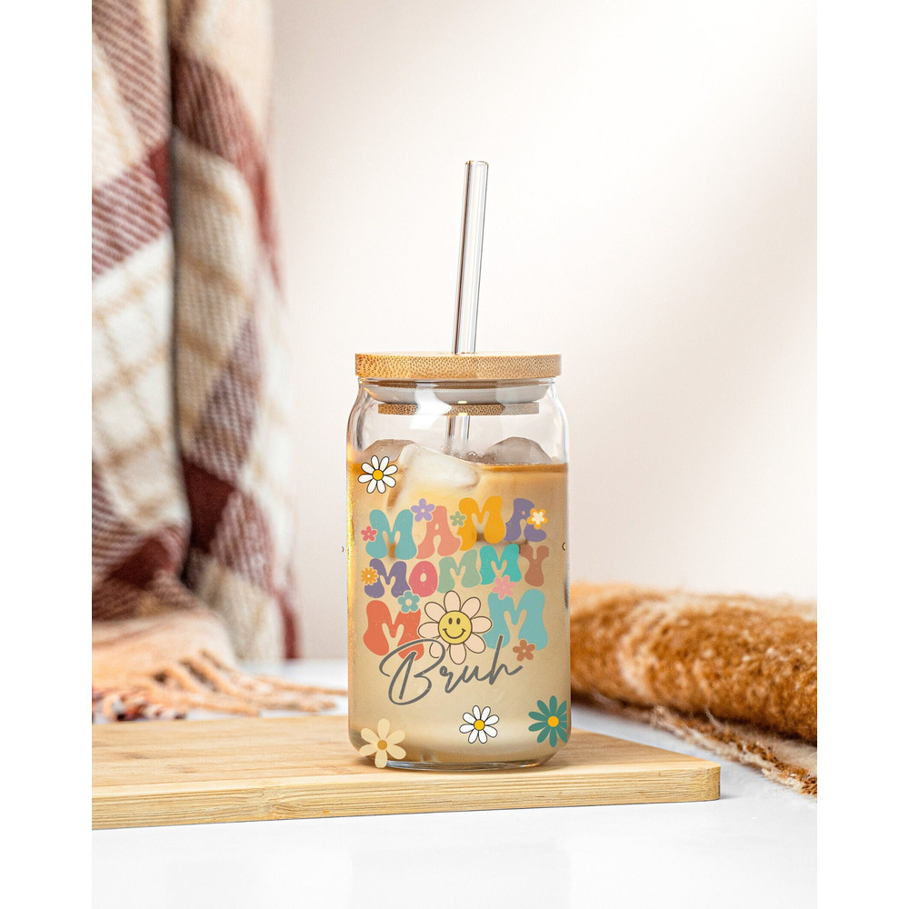 Mama Mommy Mom Bruh 16oz Libbey Glass Can PNG file Cup Wrap, Retro Boho Mom Libbey PNG Glass Can Wrap Sublimation Design , Mom Png - 3.jpg