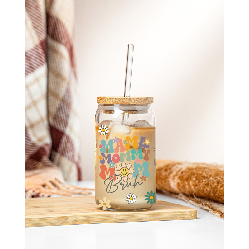 Mama Mommy Mom Bruh 16oz Libbey Glass Can PNG file Cup Wrap, Retro Boho Mom Libbey PNG Glass Can Wrap Sublimation Design , Mom Png - 3.jpg