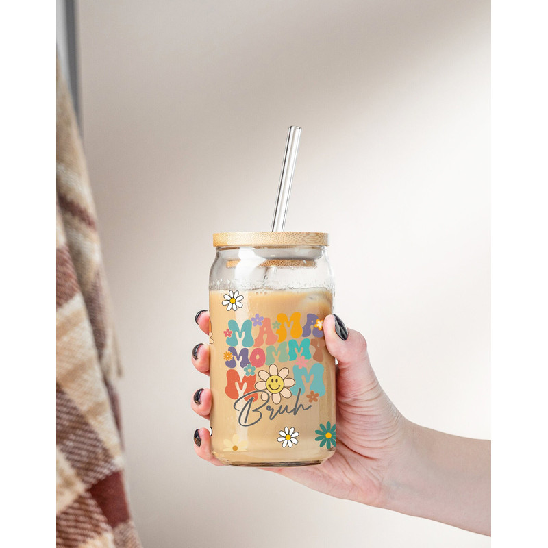 Mama Mommy Mom Bruh 16oz Libbey Glass Can PNG file Cup Wrap, Retro Boho Mom Libbey PNG Glass Can Wrap Sublimation Design , Mom Png - 4.jpg