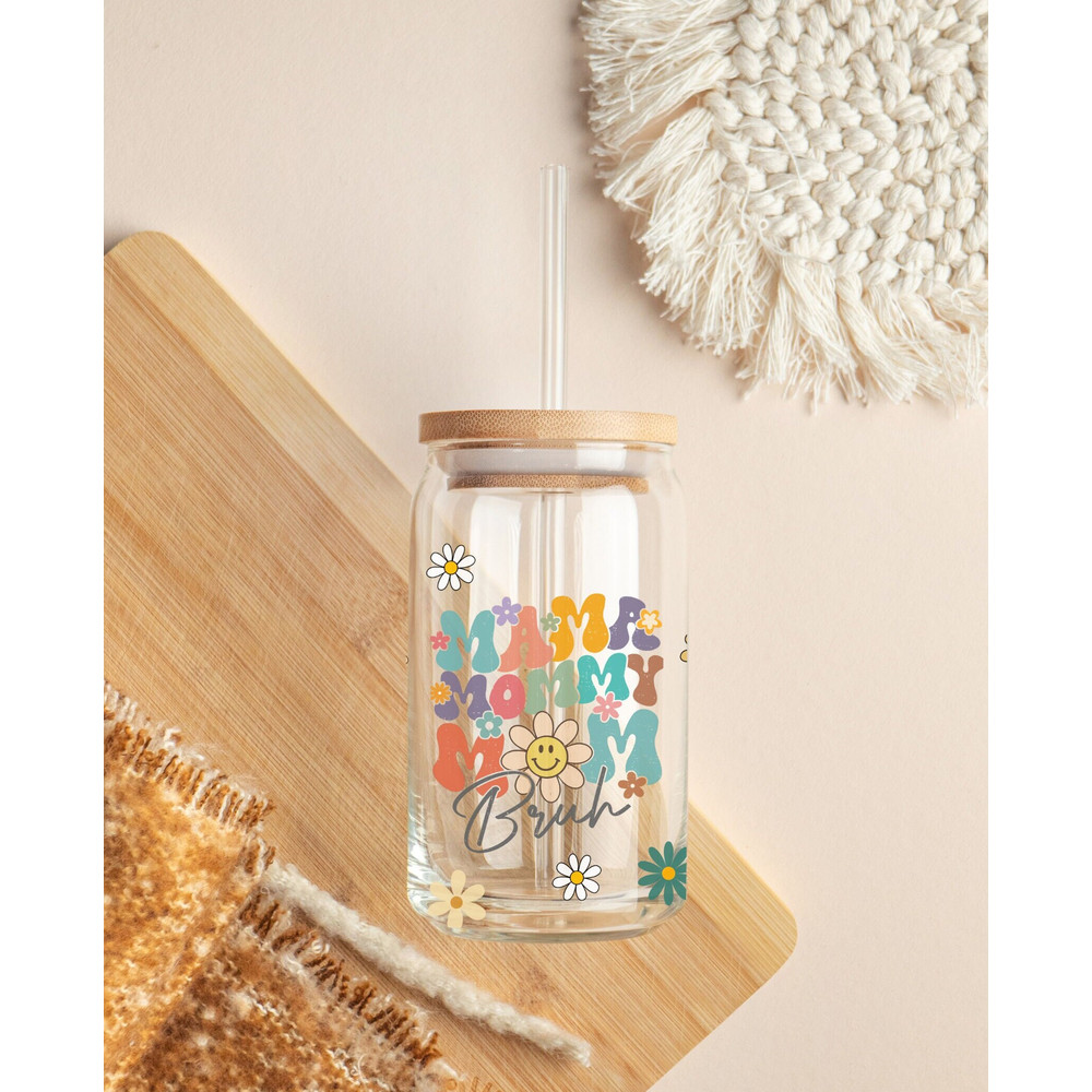 Mama Mommy Mom Bruh 16oz Libbey Glass Can PNG file Cup Wrap, Retro Boho Mom Libbey PNG Glass Can Wrap Sublimation Design , Mom Png - 5.jpg