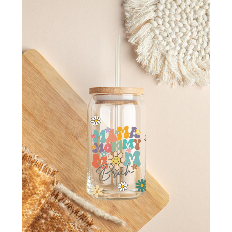 Mama Mommy Mom Bruh 16oz Libbey Glass Can PNG file Cup Wrap, Retro Boho Mom Libbey PNG Glass Can Wrap Sublimation Design , Mom Png - 5.jpg