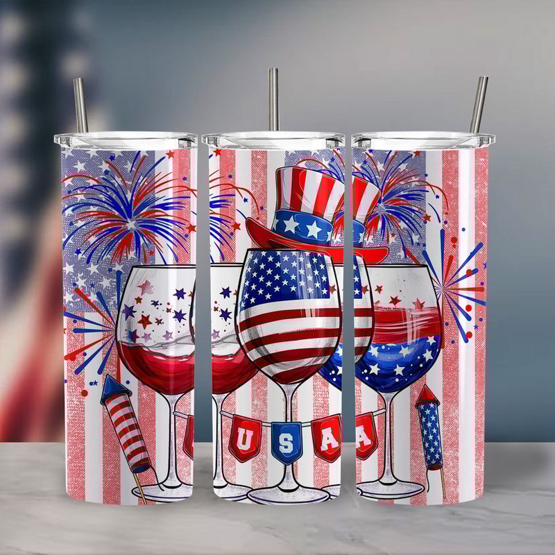 Patriotic American 20 oz Skinny Tumbler Sublimation Design 4th of July Instant Digital Download PNG Independence Day Straight Tumbler Wrap - 1.jpg