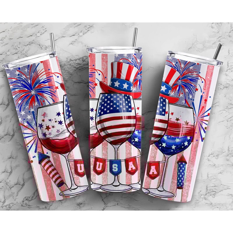 Patriotic American 20 oz Skinny Tumbler Sublimation Design 4th of July Instant Digital Download PNG Independence Day Straight Tumbler Wrap - 2.jpg
