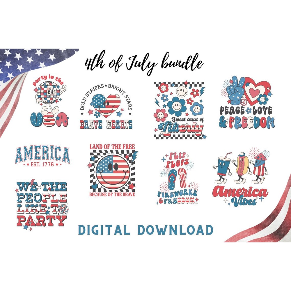 Retro 4th of July Png Bundle Fourth Of July png usa Png Americapng, patriotic png, independence day svg, american flag svg - 1.jpg