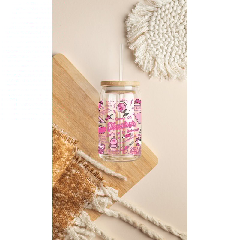 Teacher 16oz Libbey Glass Can PNG File Cup Wrap, Teacher Barb Libbey Glass Can Wrap Sublimation Digital Download Pink Doll Teacher Glass Can - 3.jpg