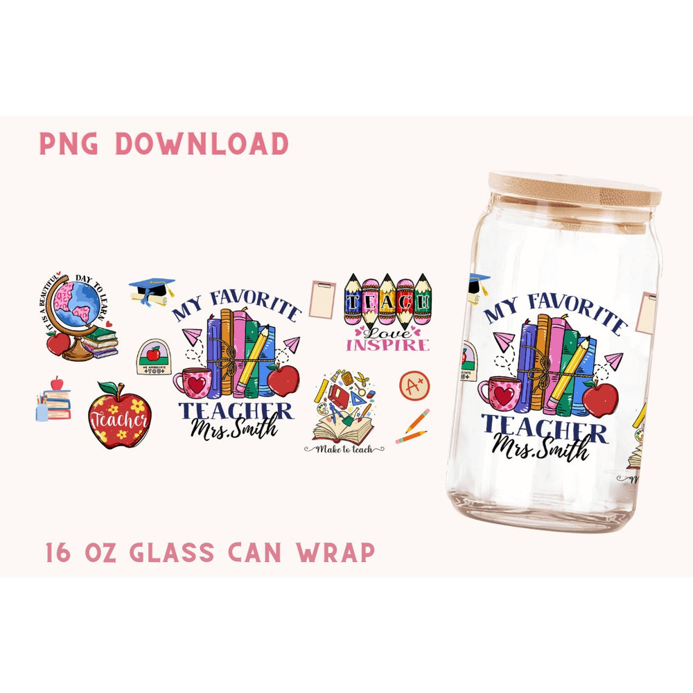 Teacher Fuel 16oz Libbey Glass Can Png Wrap, Libbey PNG Glass Can Wrap Sublimation Teacher PNG Teacher Appreciation Gift Teacher Gift - 1.jpg