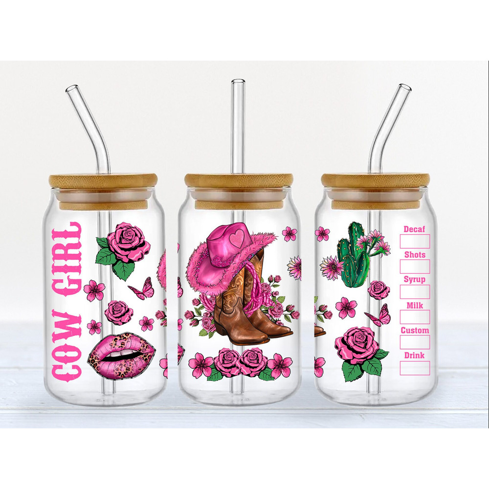 Western 16oz Libbey Glass Can PNG File Cup Wrap, Cowgirl Boots Libbey PNG Glass Can Wrap Sublimation Design Western Cowboy PNG - 2.jpg