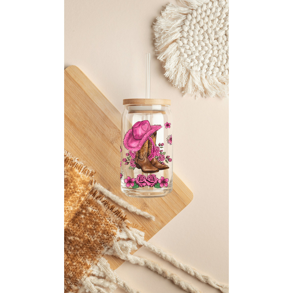 Western 16oz Libbey Glass Can PNG File Cup Wrap, Cowgirl Boots Libbey PNG Glass Can Wrap Sublimation Design Western Cowboy PNG - 4.jpg