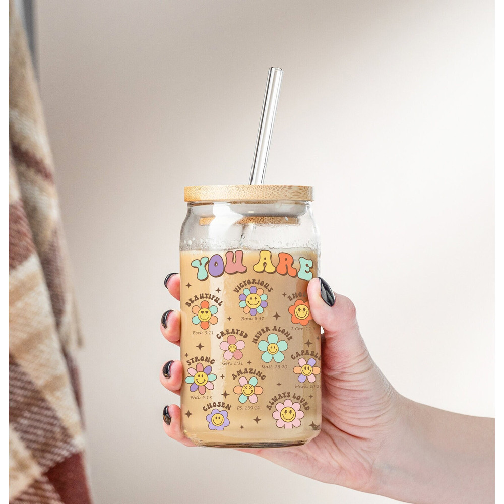 You are Bible Verse 16oz Libbey Glass Can PNG file Cup Wrap, Christian Libbey PNG Glass Can Wrap Sublimation Design, Affirmation Cup Tumbler - 2.jpg