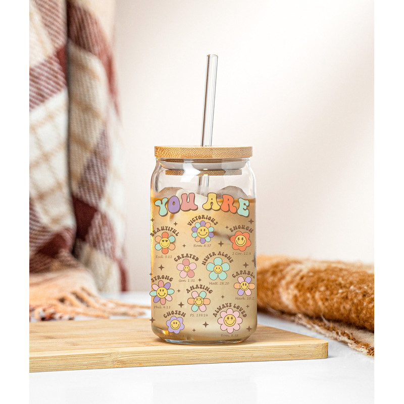 You are Bible Verse 16oz Libbey Glass Can PNG file Cup Wrap, Christian Libbey PNG Glass Can Wrap Sublimation Design, Affirmation Cup Tumbler - 3.jpg