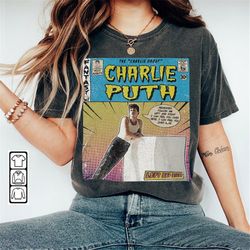 charlie puth comic shirt, 90s vintage merch book art charlie album world tour ticket 2023 graphic tee unisex gift hoodie