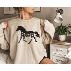 floral horse sweatshirt - horse lover sweater - gift for her - country shirt - gift for horse lovers -animal lover sweat