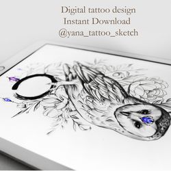 Owl Tattoo Design For Ladies Barn Owl And Enso Tattoo Designs Enso Tattoo Sketch Zen Tattoo Ideas, Instant download