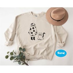 halloween sweatshirt- cat ghost halloween sweaters - cat mom sweater - retro ghost sweater - hot ghoul crewneck - ghost